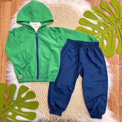 Conj. Jaqueta e Calça Corta-Vento - Verde e Marinho